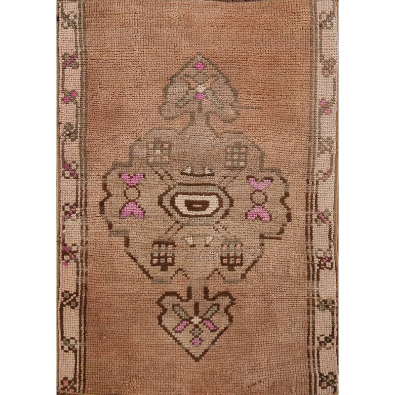 Hand Knotted Oriental 100% Wool Carpet Transitional Geometric Brown Anatolian Area Rug - 2' 7'' X 1' 10''