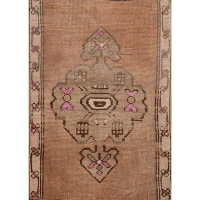 Hand Knotted Oriental 100% Wool Carpet Transitional Geometric Brown Anatolian Area Rug - 2' 7'' X 1' 10''