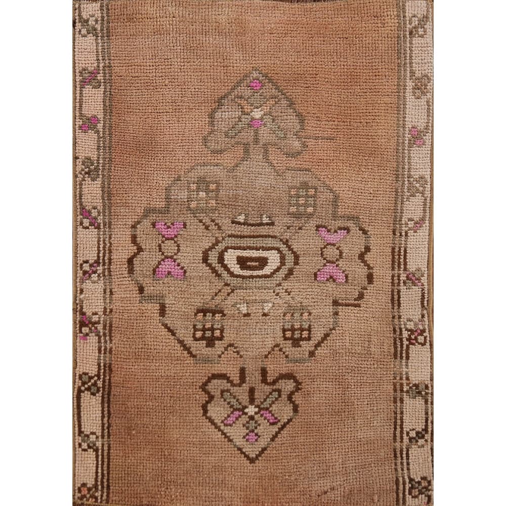 Hand Knotted Oriental 100% Wool Carpet Transitional Geometric Brown Anatolian Area Rug - 2' 7'' X 1' 10''