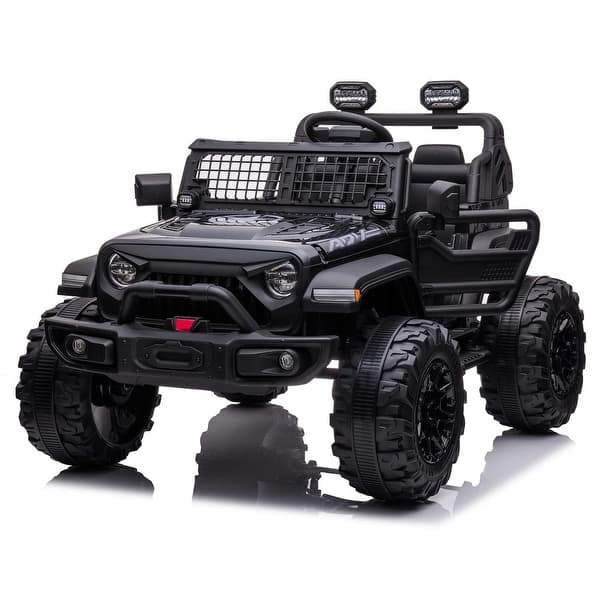 slide 2 of 19, 24V Kids Ride Toy 2 Seats Battery Powered Electric Truck with Remote Control - 38.6"W x 49.6"L x 34.6"H Black