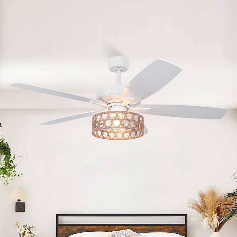Parrot Uncle 52" Coastal White Natural Jute Reversible Ceiling Fan with Remote