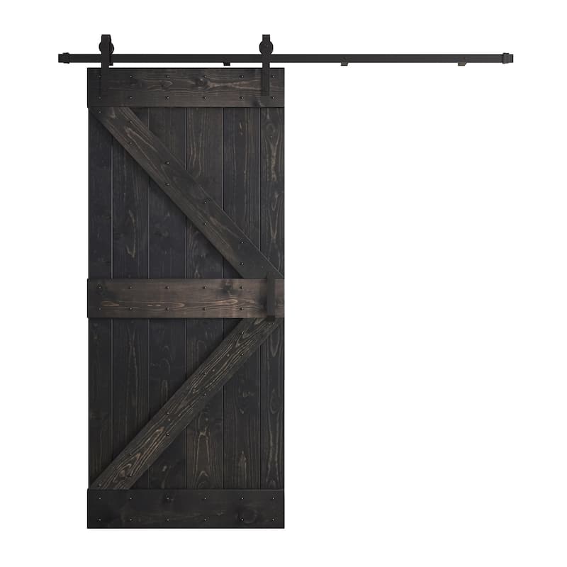 Coast Sequoia 36in x 84in K Series Pine Wood Sliding Barn Door With Hardware Kit - Ebony