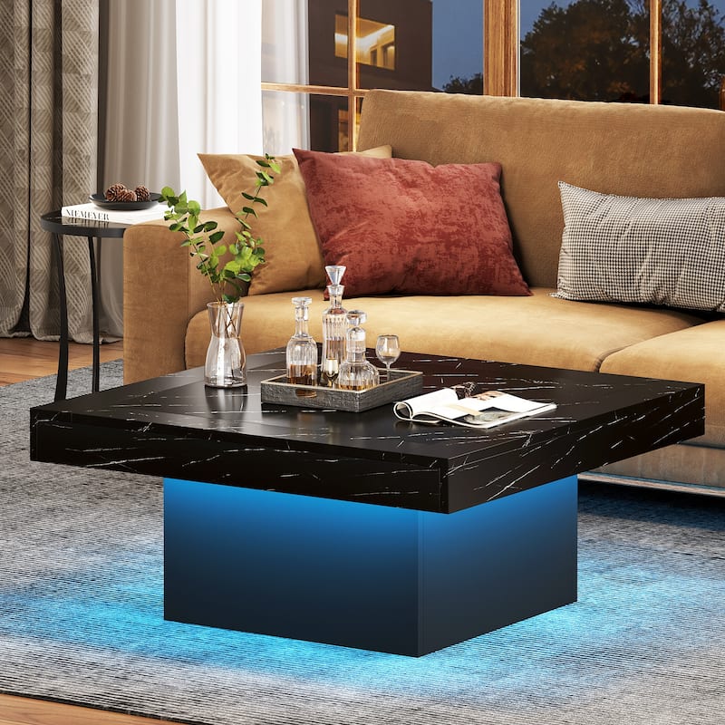 35.43'' Square LED Coffee Center Table for Living Room - Black