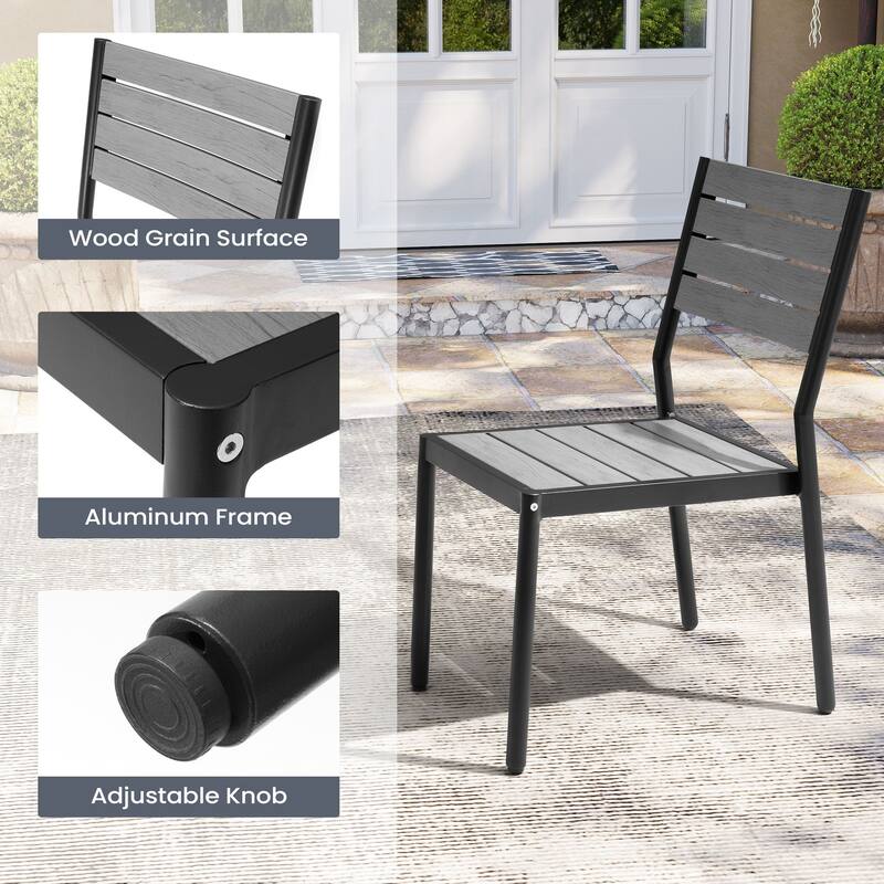7PC Pellebant Outdoor Patio Aluminum Expandable Dining Table WPC Top with Stackable Chairs