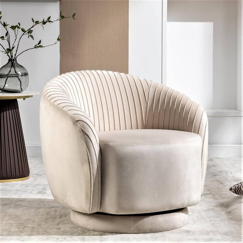 Modern Barrel Swivel Chair with Plush Velvet Upholstery and Smooth 360° Rotation Round Accent One-Seater Sofa