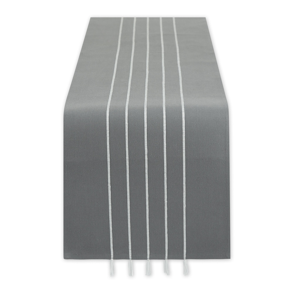 Gray and White Stripe Tassel Table Runner 14x72