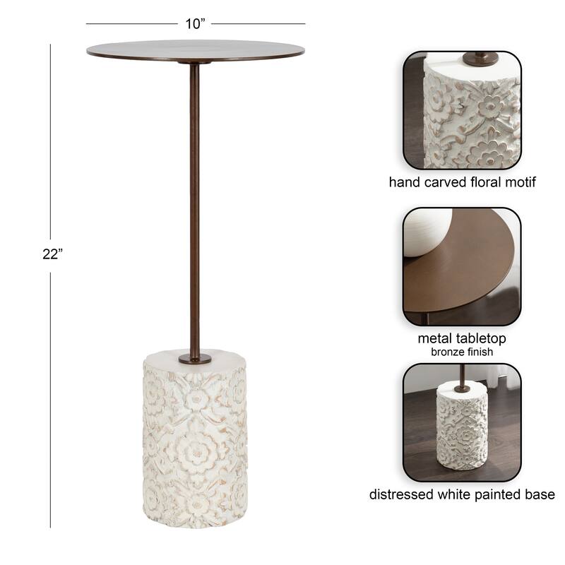 Kate and Laurel Joya Carved Wood and Metal Drink Table