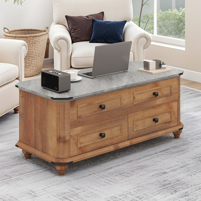 Moasis 36"W Lift-top Farmhouse Coffee Table Center Table with Drawers and Large Hidden Storage