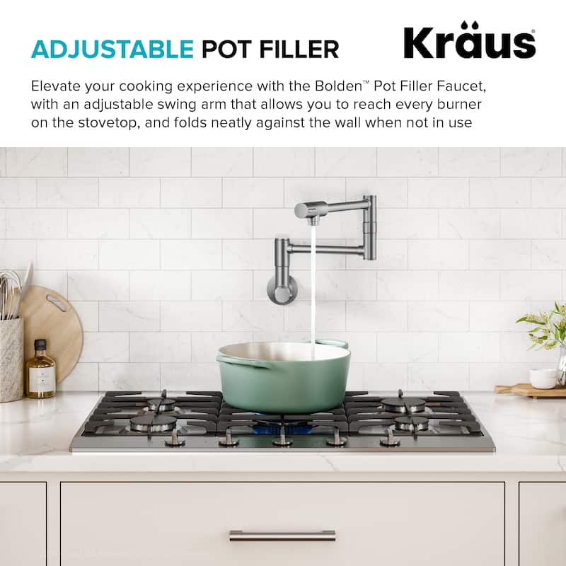 KRAUS Bolden 2 Handle Wall Mount Pot Filler Faucet w/ Retractable Arm