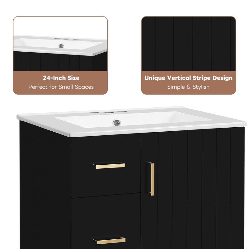 24" Small Bathroom Vanity with Sink - 2 Soft-Close Drawers, Under-Mount Ceramic Basin