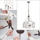 preview thumbnail 14 of 12, Coastal Rustic 4-light Drum Kitchen Island Chandelier Cottage Wood Ceiling Lights Dining Room Foyer - D 20'' x H 83.5''