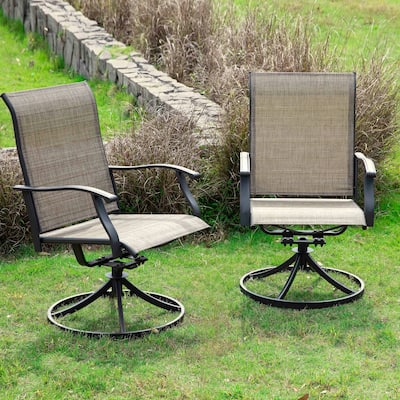 Brown Swivel Textilene and Iron Outdoor Patio Chairs with Powder-coated Finish