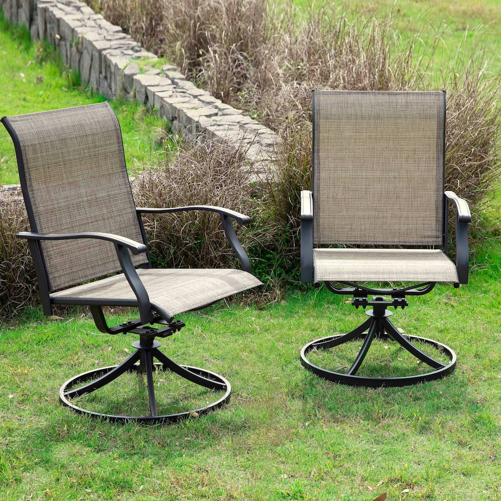 Nuu Garden Swivel Textilene and Iron Outdoor Patio Chairs with Powder-coated Finish