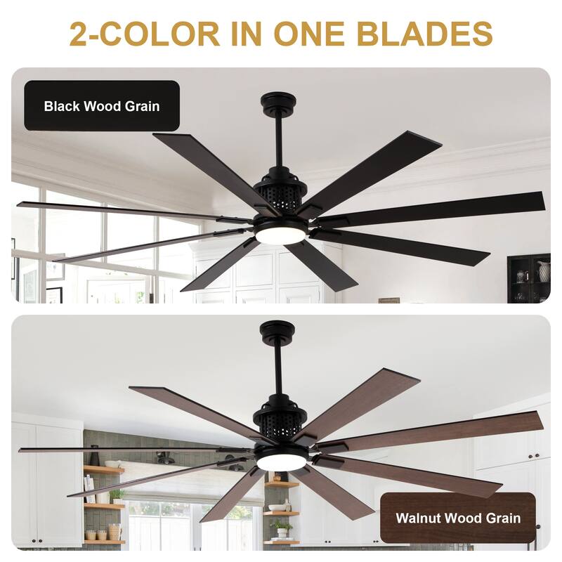 Cusp Barn 72 Inch Indoor/Outdoor Black Modern Large Ceiling Fan with Lights and Remote, Reversible Quiet DC Motor Ceiling Fan
