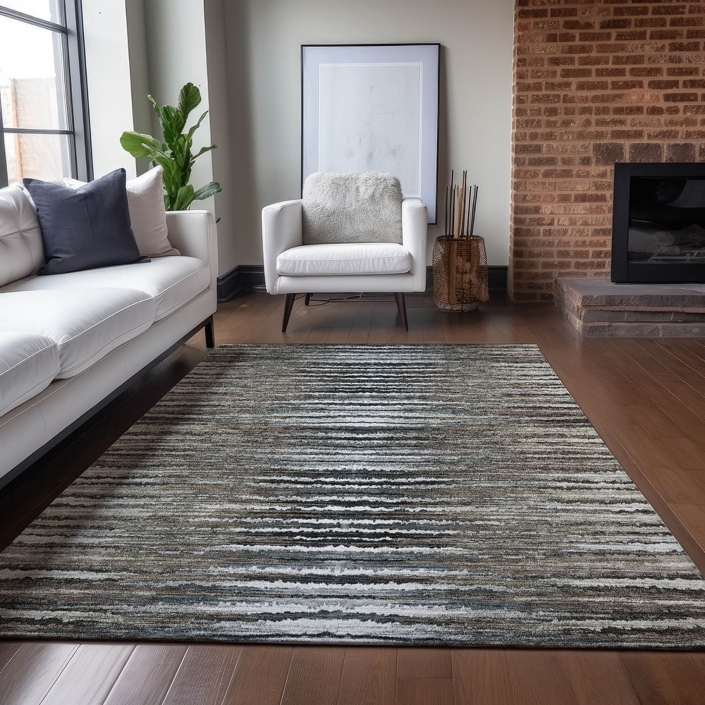 Machine Washable Indoor/ Outdoor Chantille Jagged Stripes Rug