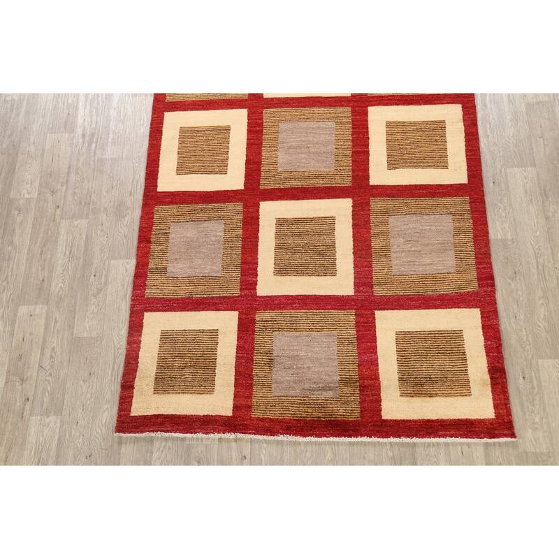 Modern Geometric Gabbeh Kashkoli Oriental Area Rug Wool Hand-knotted - 5'6" x 9'6"