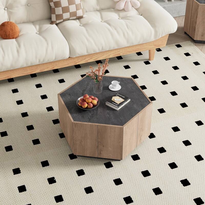 Hexagonal Garden Retro Coffee Table with 2 Drawers