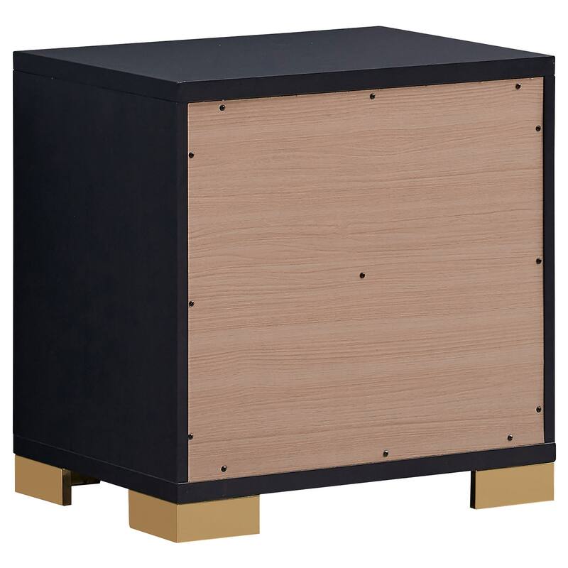 Dex 22 Inch Nightstand, 2 Drawers with Long Vertical Gold Handles, Black