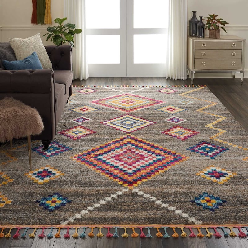 Nourison Moroccan Casbah Boho Geometric Tassel Area Rug - 7' 10" x 10' 6" - Grey - Runner/Rectangle