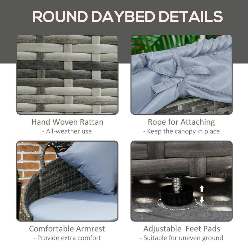 Convertible Rattan Daybed Sectional, Light Grey/Grey