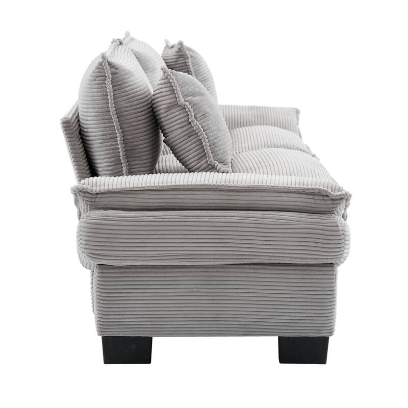 Corduroy Sofa Sleeper Loveseat with Pillows - Light Grey, 84x32x32 inches