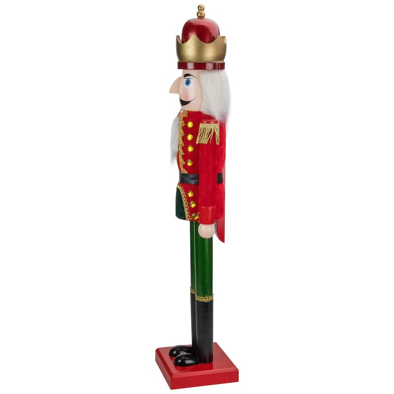 35.5" Red and Green Velvet Wooden Christmas Nutcracker King