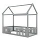 preview thumbnail 9 of 12, Traditional House Design Twin Size Platform Bed with Roof,Solid Wood Construction with Fence and Door