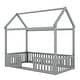preview thumbnail 9 of 10, Twin Size Solid Pine Wood House Kids Bed Frame with Fence and Door - Distressed Wash Design, Playful Roof and Guardrails, Grey