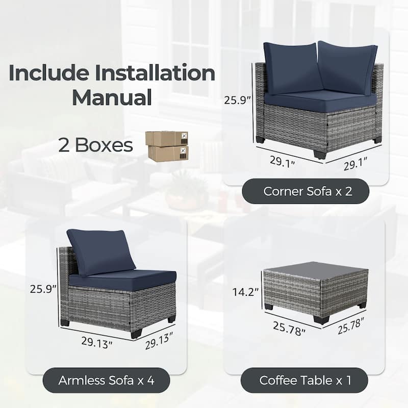 7 Pieces Outdoor Conversation Sets Patio Sectional Furniture Set--Clearance