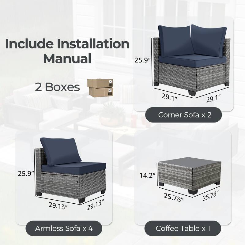 8 PCS Wicker Patio Conversation Set With Fire Table