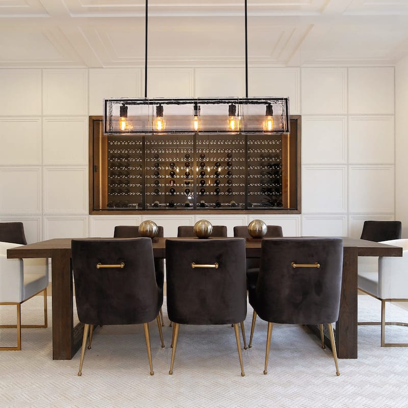 Modern 39.37" Large Rectangle Water Ripple Glass Chandelier for Dining Room - W39.4"