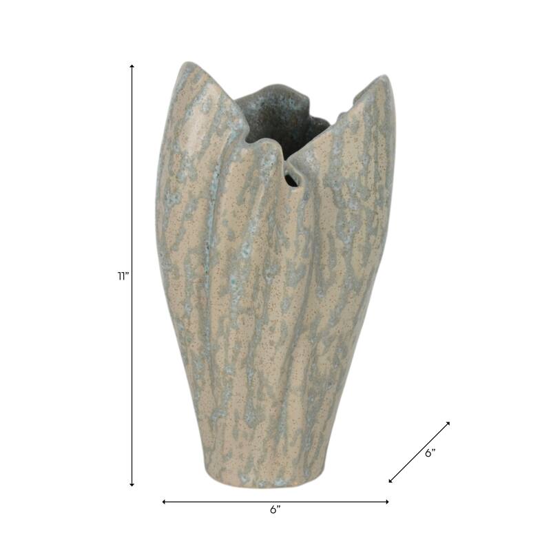 Ceramic Decorative Vase with Textured Wavy Design Modern Home Accent