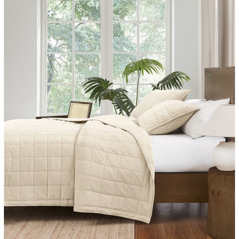 Brooklyn Loom Matte Cotton Velvet Box Stitch Quilt Set