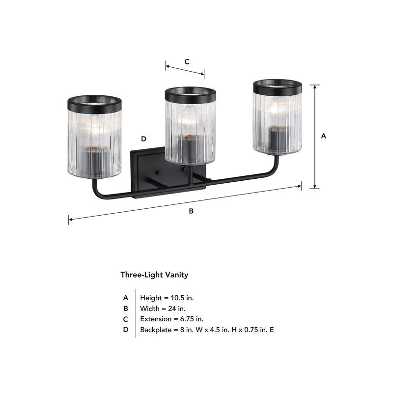 Aspen 24 in. 3-Light Matte Black Vanity Wall Light for Bathrooms - 4.75