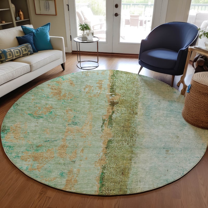 Machine Washable Indoor/ Outdoor Chantille Modern Contemporary Rug - Green - 8' x 8'