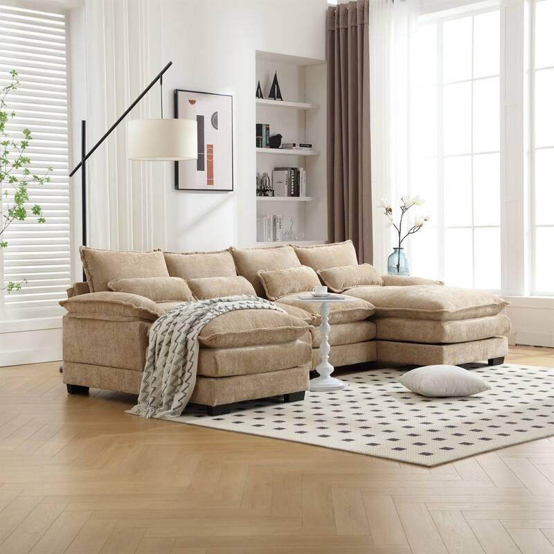 Sectional Sofa Cloud Couch for Living Room, Modern Chenille/Boucle U Shaped Couch, Comfy Modular Sofa Sleeper with Double Chaise