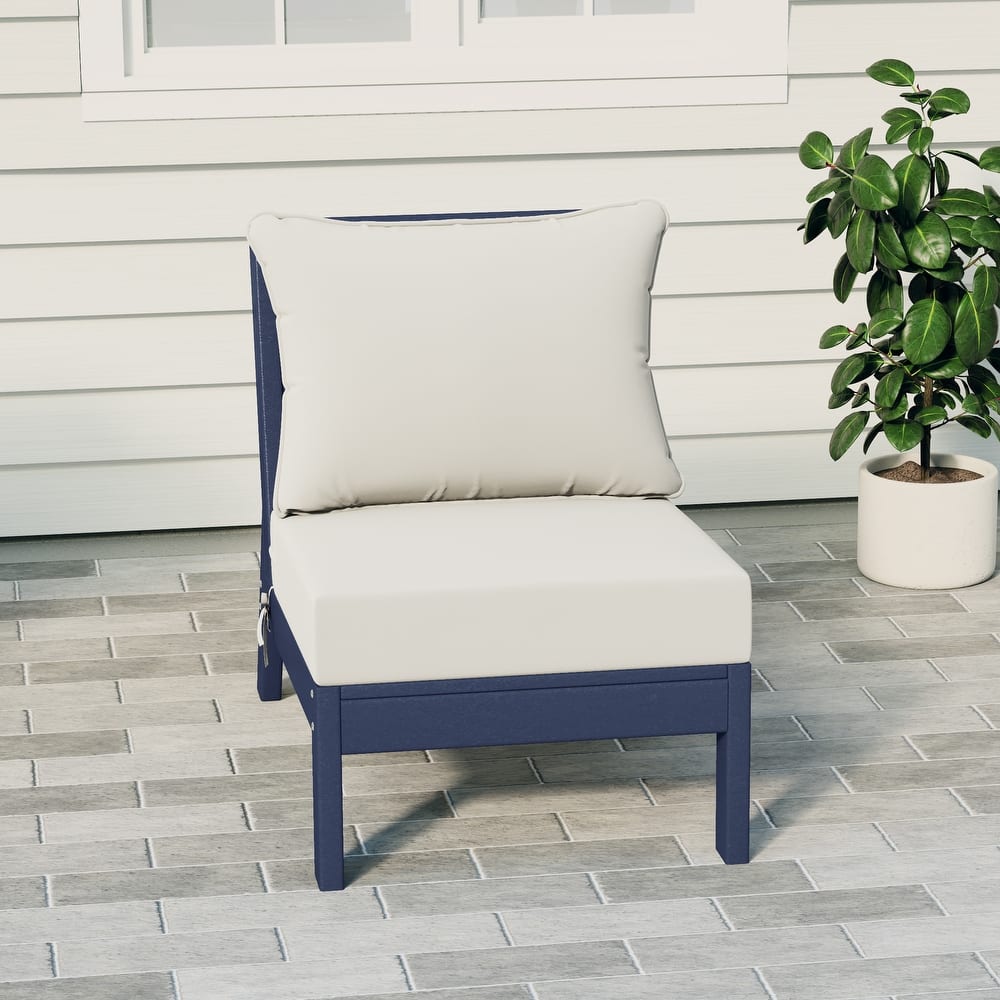 Birchwood All Weather HDPE Outdoor Patio Deep Seating Navy Blue Armless Chair With Cushions (1-Piece)