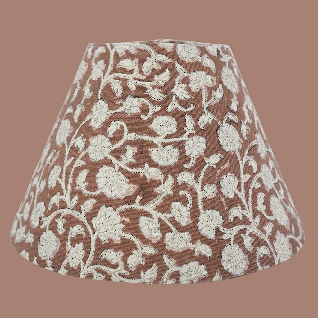 Fabdivine Vintage Handmade Brown & White Duck Canvas Lampshade - Rustic Floral Block Print Table Lamp for Home Decor