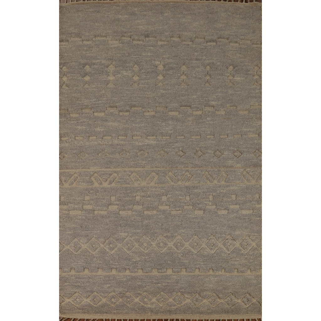 Gray Moroccan Oriental Area Rug Hand-Knotted Wool Carpet - 5'8" x 8'3"