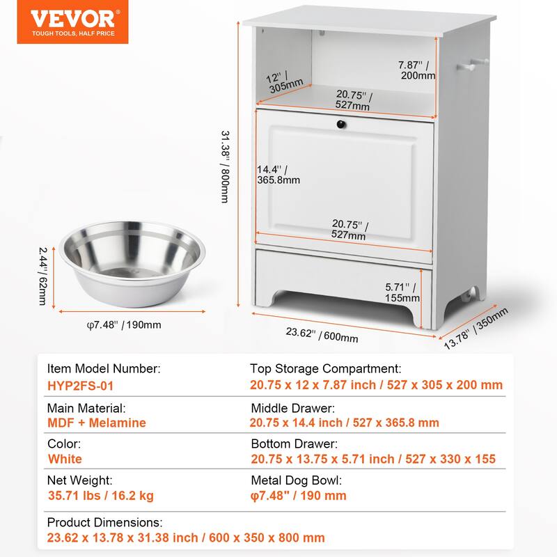 Pet Feeding Station with 2 Stainless Steel Bowls, Elevated Dog Bowls with Storage, Dog Food Storage and Feeder Station