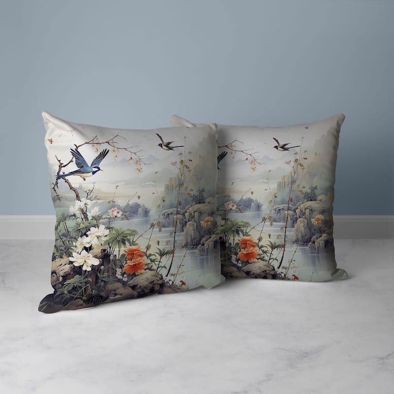 Gray And Blue Mystical Wing Peak Indoor/Outdoor Throw Pillow Zipper