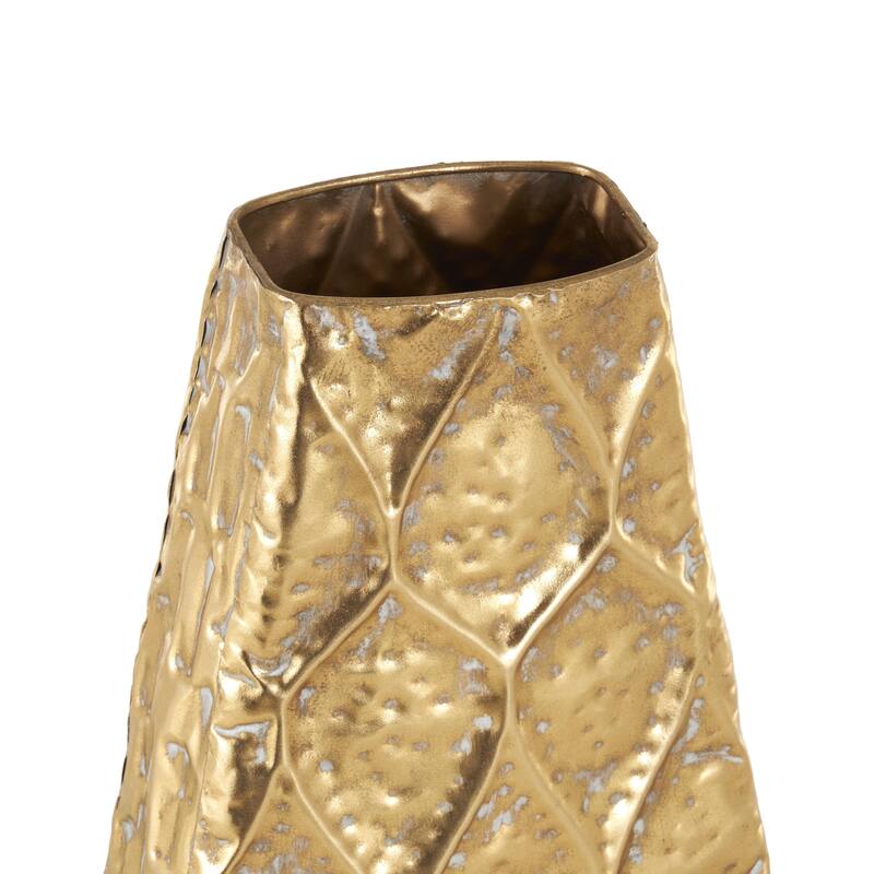 Metal Textured Concaved Teardrop Decorative Vase with Spotted Gray Accents - Gold - Roche River Decor