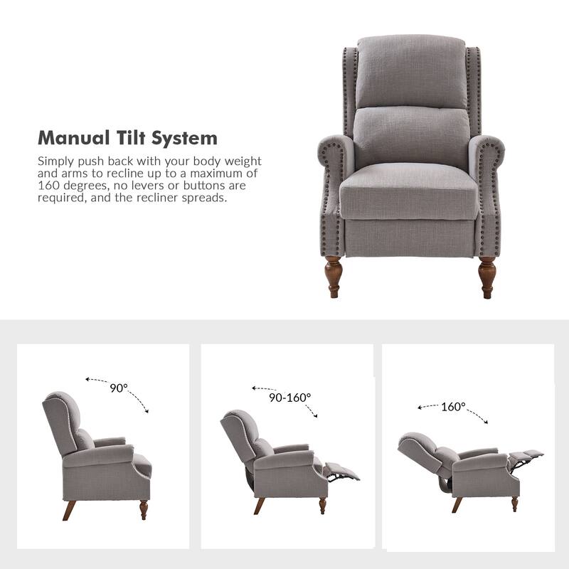 Terri Traditional Roll Arm Manual Recliner with Solid Wood Legs Set of 2 by HULALA HOME
