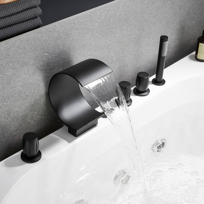 Altair Recea Triple Handle Deck-Mount Roman Tub Faucet with Diverter and Handshower