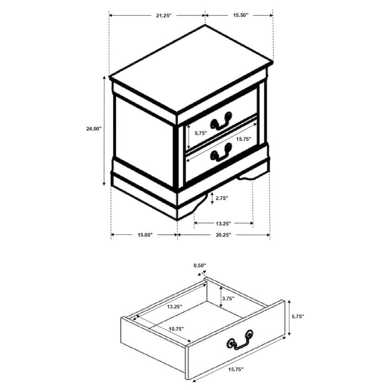 Louis Philippe Traditional 2-drawer Nightstand