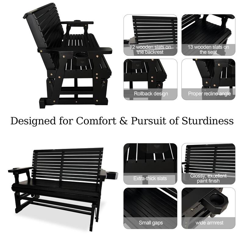 Patio Glider with Cup Holders, High Roll Back and Deep Contoured Seat, Heavy Duty 800 LB
