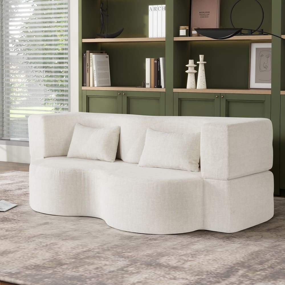 Cloud Upholstered Foldable Compressed Couch Convertible Sleeper Sofa Bed, Folding Boneless Couch with Pillows for Living Room