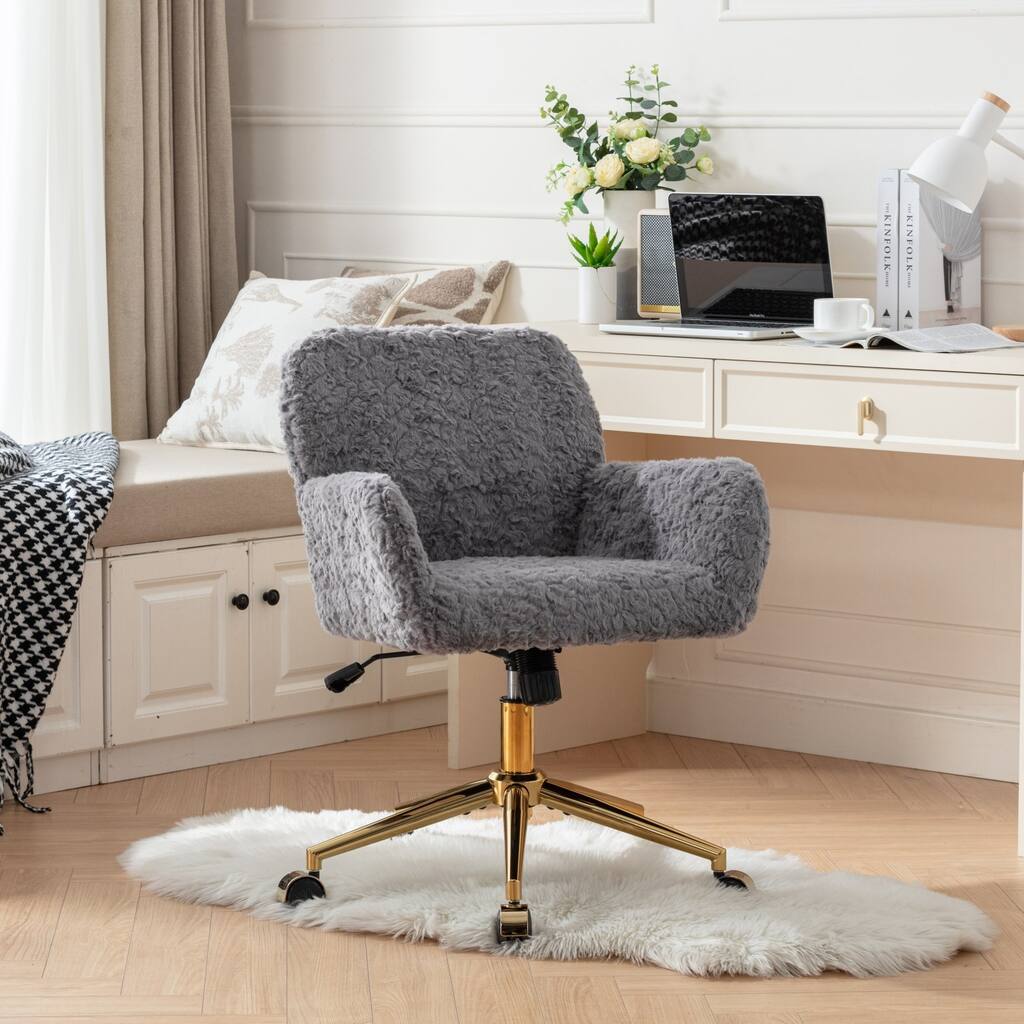 Featured Upholstered Study Chair Office Chair, Armchair Home Computer Chair Gray Swivel Chair with Casters