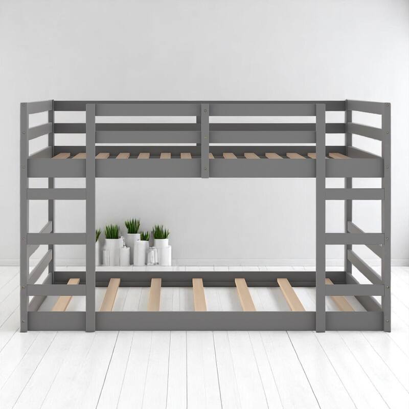 Full Over Full Bunk Bed with Ladder and Guardrails, Solid Wood Frame, No Box Spring Required