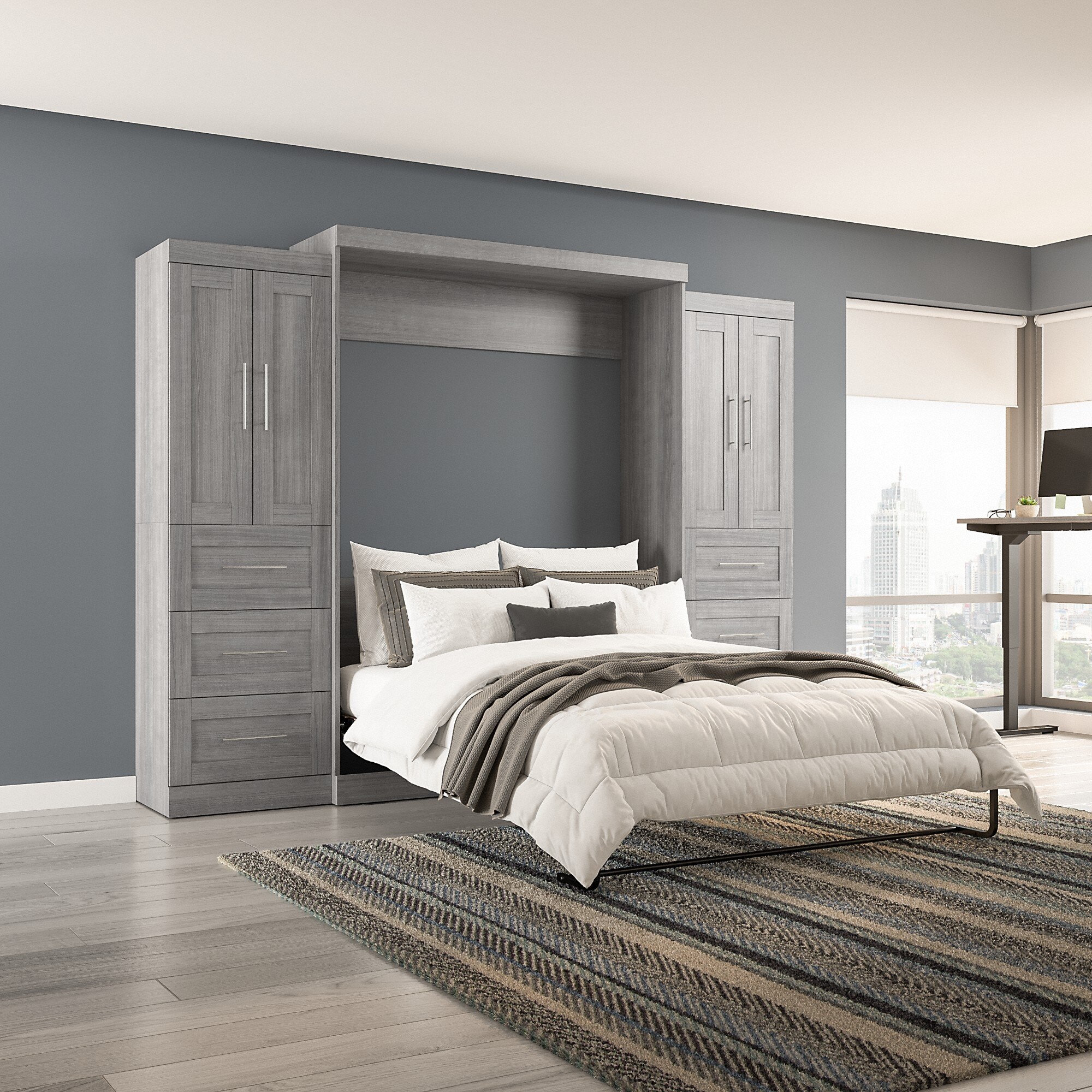 Audet queen storage murphy bed with mattress sale